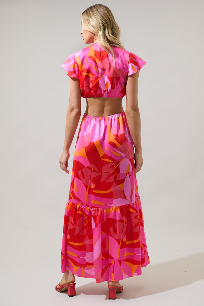 Sangria Abstract O-Ring Cut Out Midi Dress