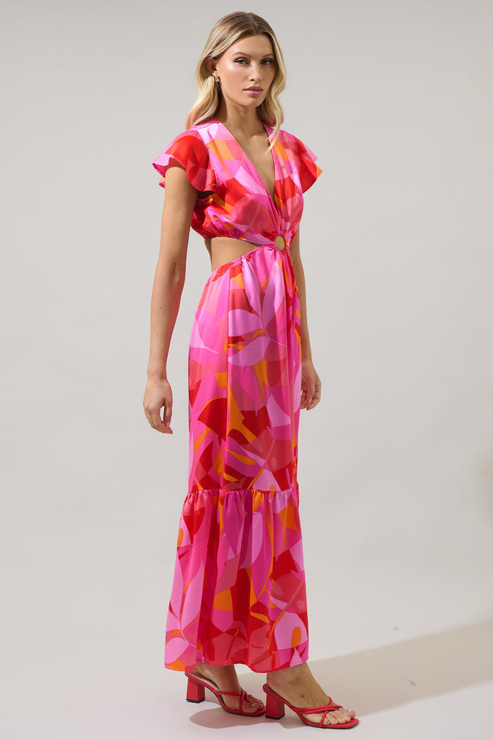 Sangria Abstract O-Ring Cut Out Midi Dress
