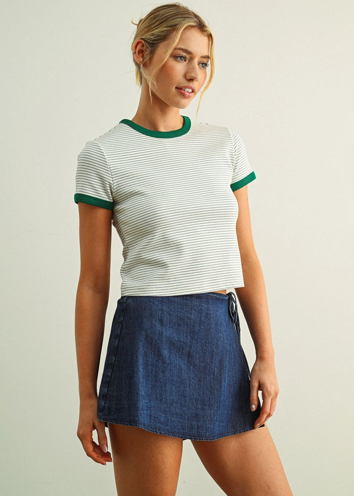 Saoirse Striped Ringer Tee - Green