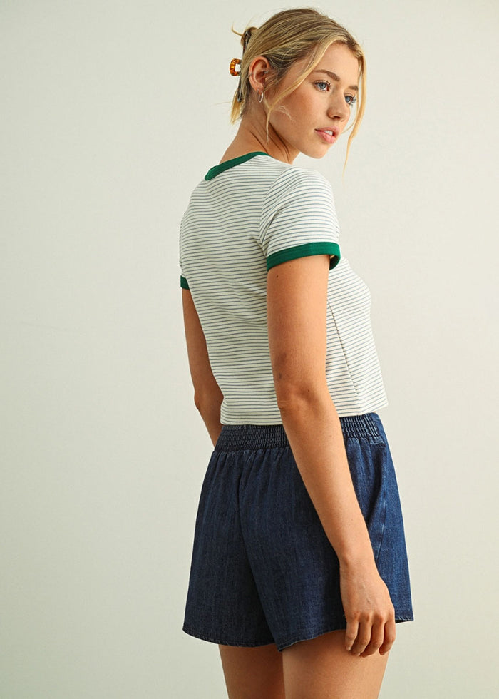 Saoirse Striped Ringer Tee - Green