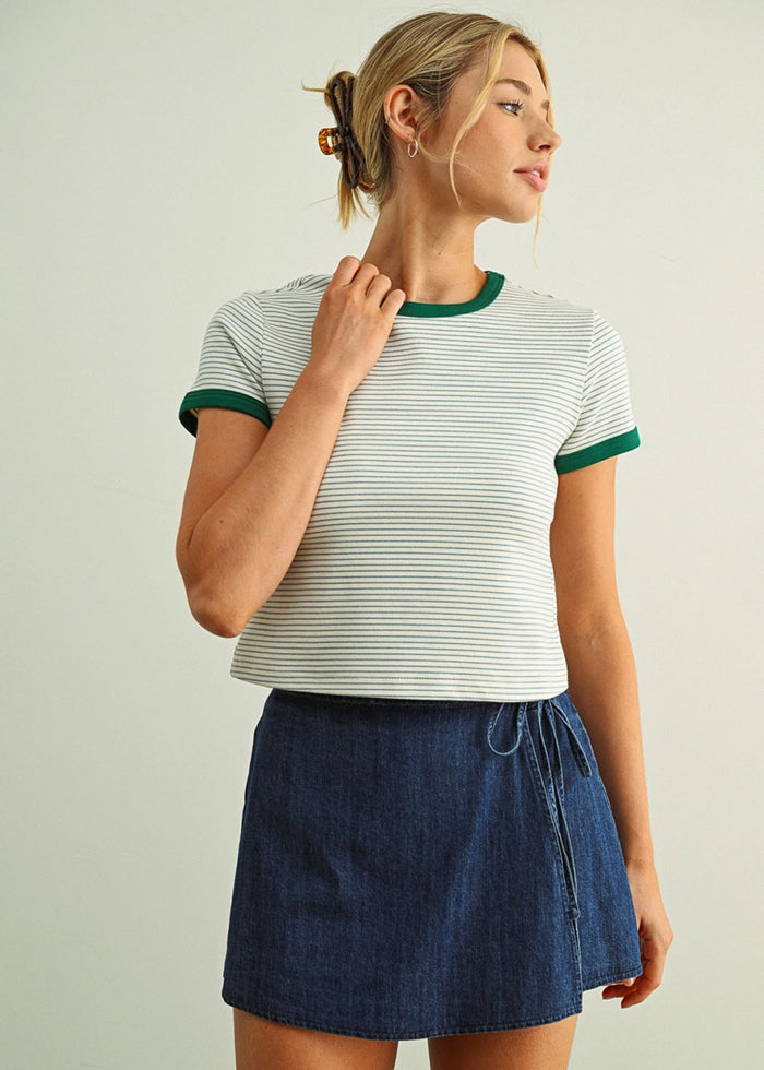 Saoirse Striped Ringer Tee - Green