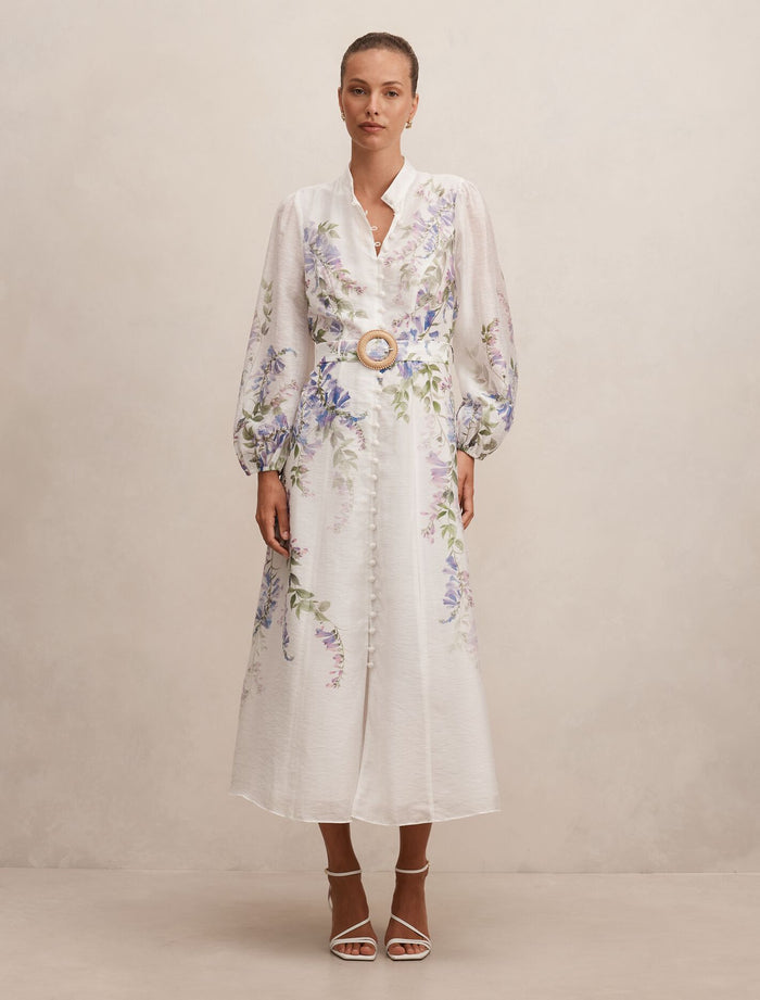 Sheridan Placement Print Midi Dress Wisteria Floral Forever New