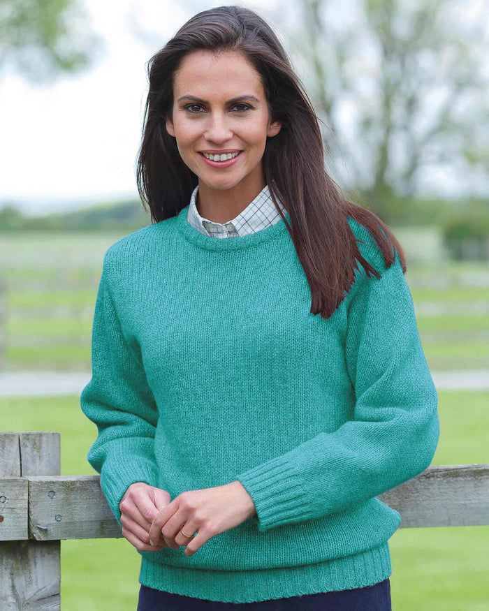 Shetland Wool Crew Neck Jumper - Aqua - The Classic Boutique