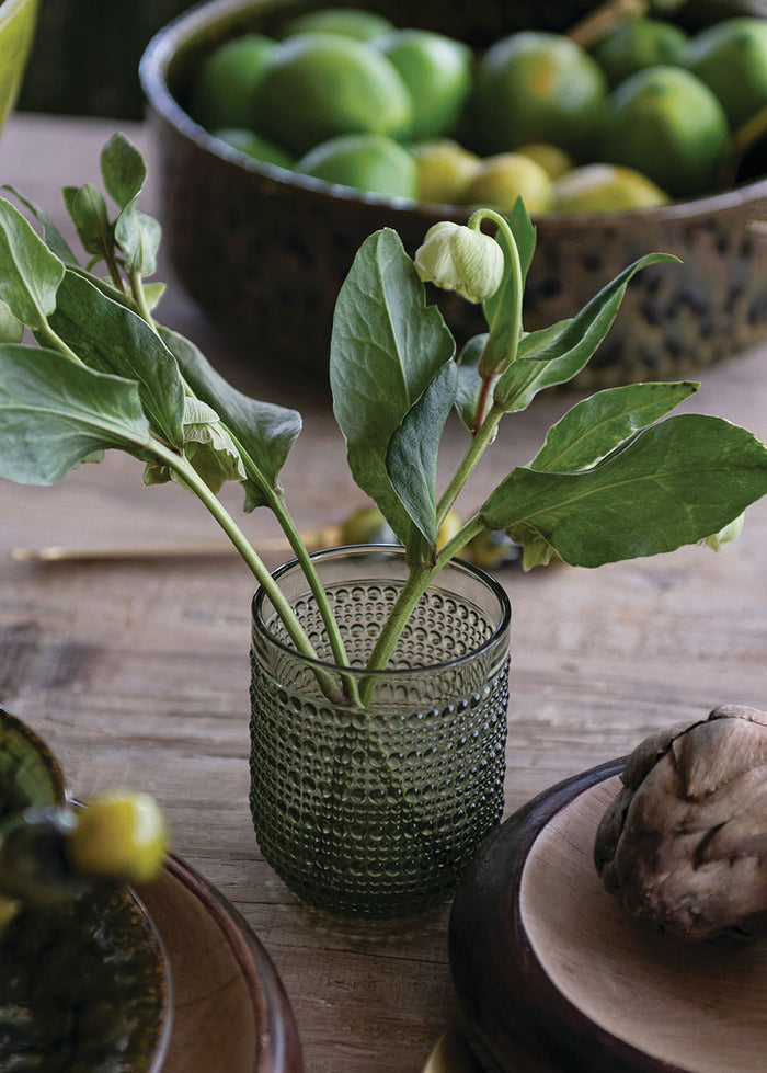 Short Green Hobnail Drinking Glass