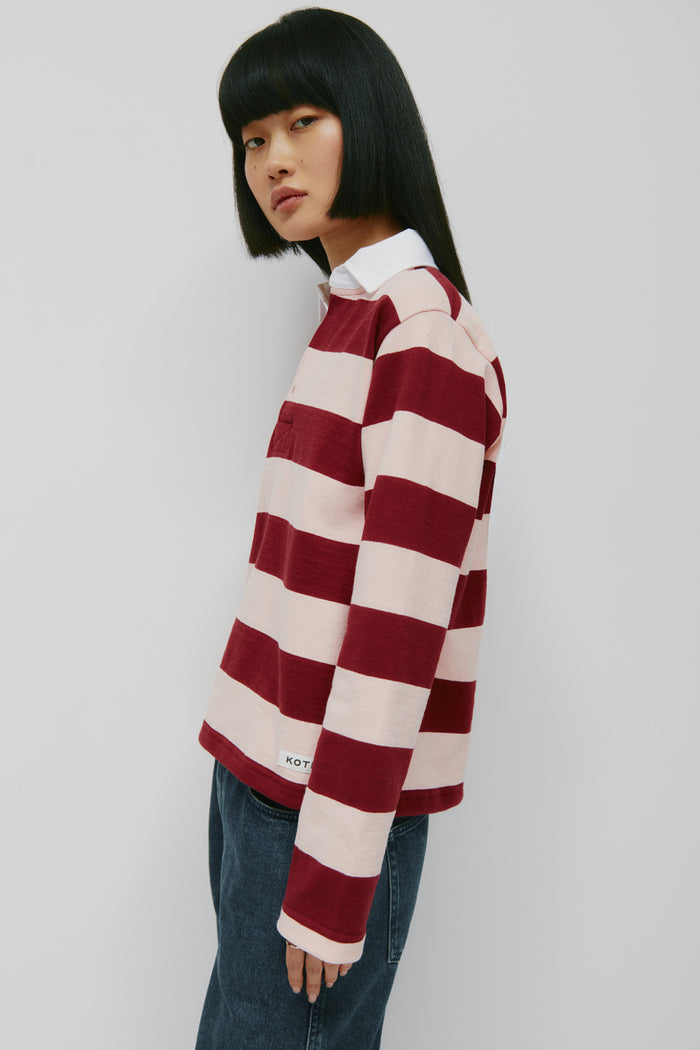 Shrunken Rugby Shirt in Maroon/Salmon