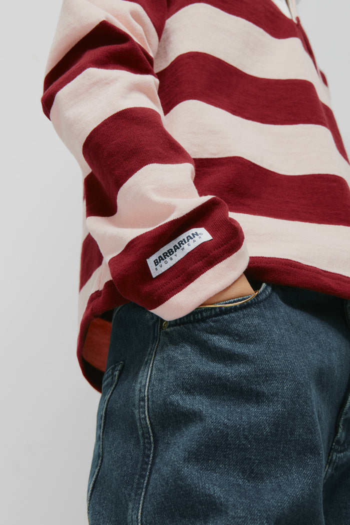 Shrunken Rugby Shirt in Maroon/Salmon