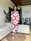 Sia Cotton Lounge Set-  Red Big Floral