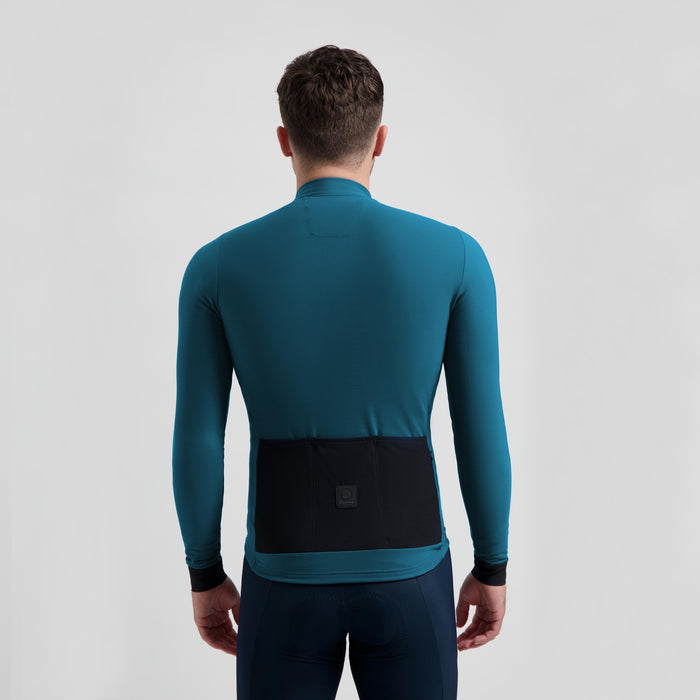 Rogelli Signature fietsshirt heren blauw lange mouw gedragen achterkant.