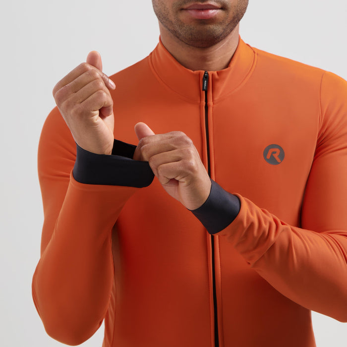 Detail van Rogelli Signature fietsshirt heren oranje lange mouw.
