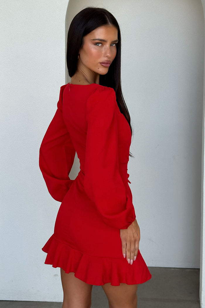 Silvana Long Sleeve Wrap Mini Dress - Red