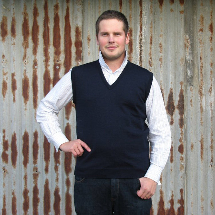 Silver Stream - Merino Fine Knit Plain Vee Neck Vest