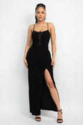 Slit Lace-up Bodycon Maxi Dress