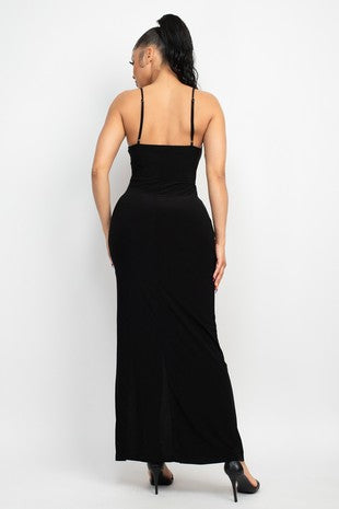 Slit Lace-up Bodycon Maxi Dress