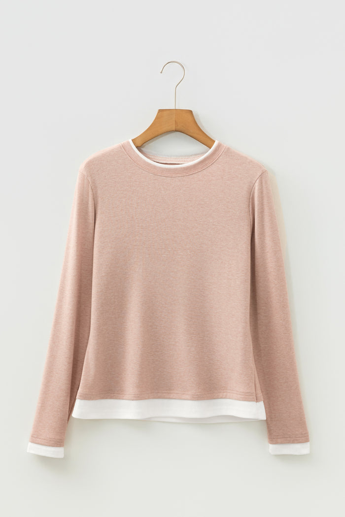 Smoke Gray False Two Piece Color Block Patchwork Long Sleeve Top