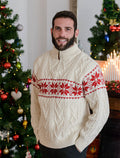 Snowflake Zip-Neck Fairisle Sweater - #color_natural-cherry