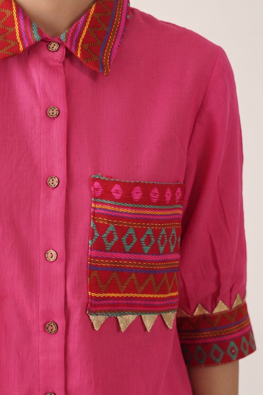 Solid Pink Cotton Embroidered Co-ord Set