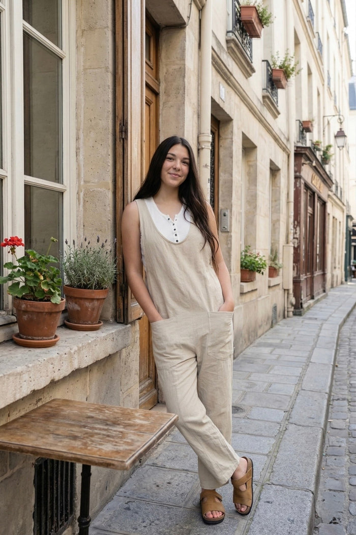 mineral washed jumpsuit with 2 front pockets