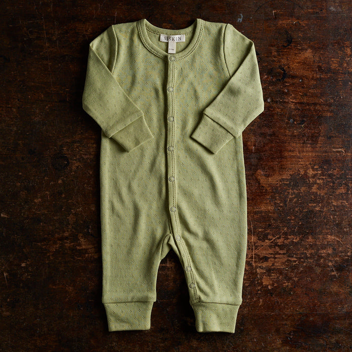 Stork Baby Pyjamas - Cotton Pointelle - Celadon
