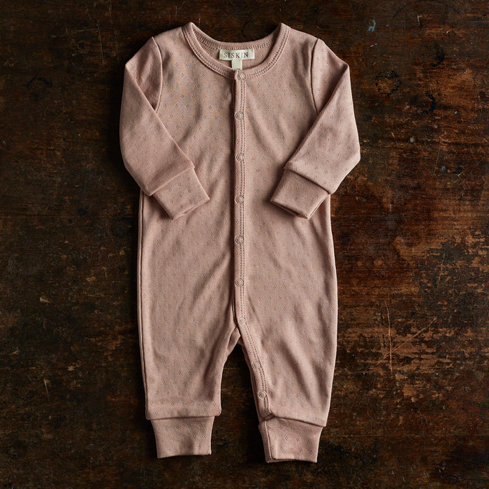 Stork Baby Pyjamas - Cotton Pointelle - Peony
