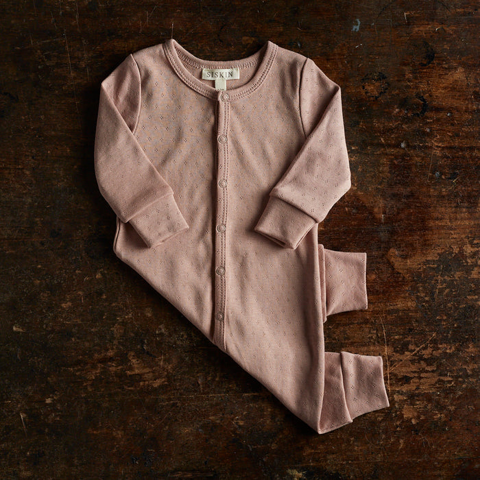 Stork Baby Pyjamas - Cotton Pointelle - Peony