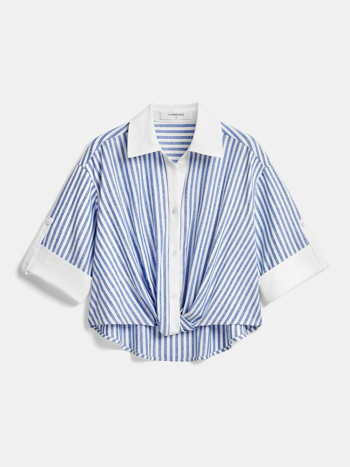 Striped Twisted Short Sleeve Cropped Shirt