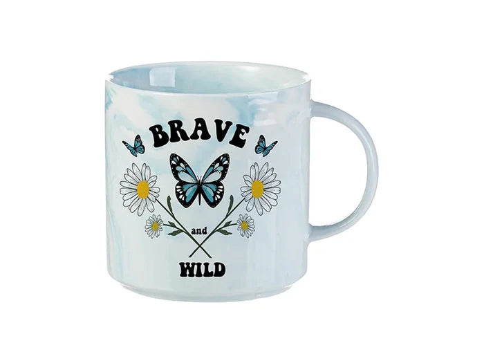 Sublimation Blanks 350ml Marble Texture Ceramic Stackable Mug (Light Blue)