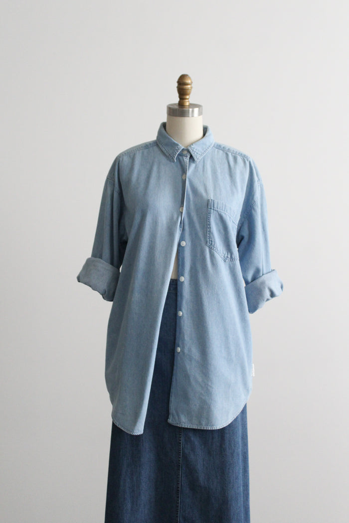 sunfaded denim button up