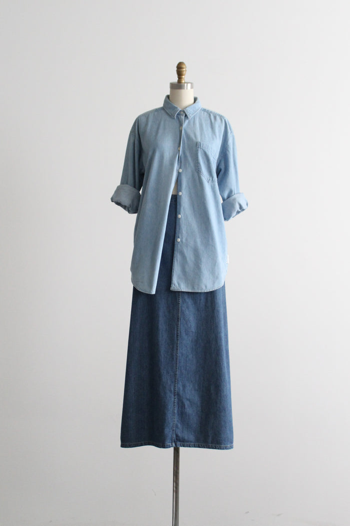 sunfaded denim button up