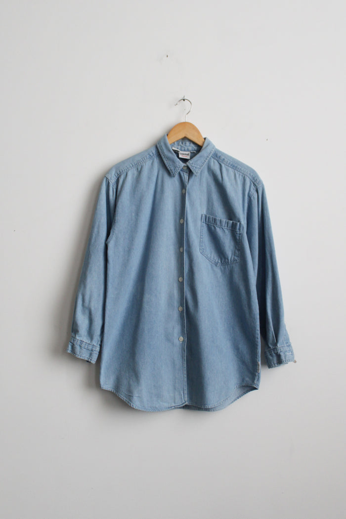 sunfaded denim button up