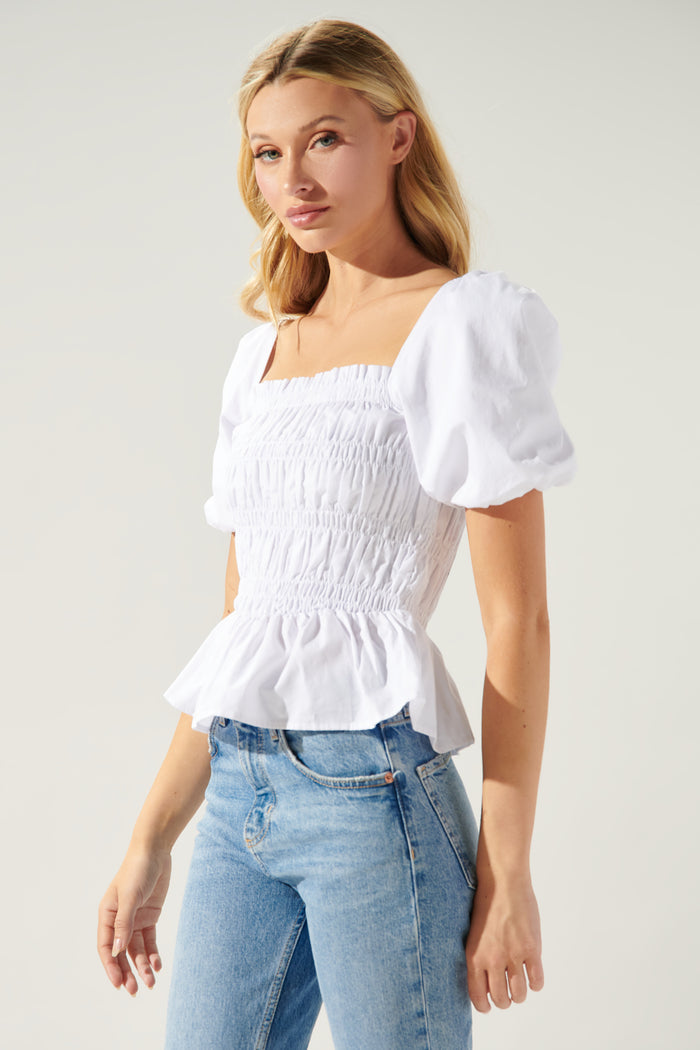 Sunny Stroll Smocked Puff Sleeve Peplum Top