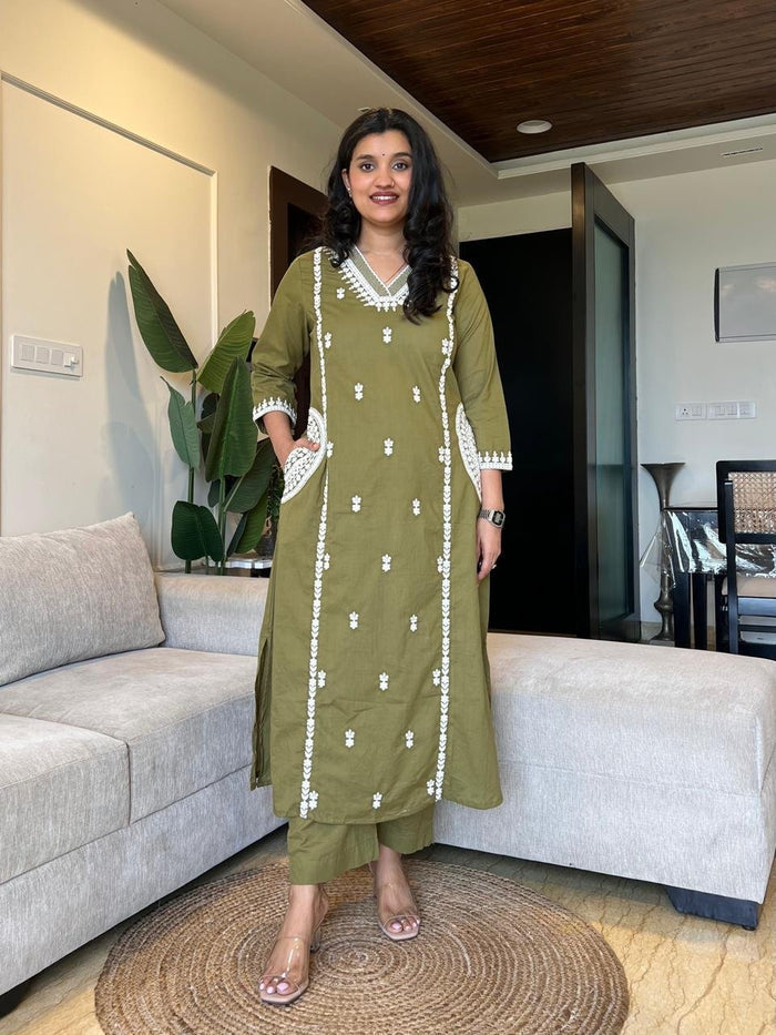 Surya Embroidered Fancy Pant Set- Green