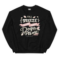 The Sassy Woof “Sweatshirt - Fall Breeze & Dogs Please” features a black crewneck design with white and pink lettering that reads “Fall Breeze Autumn Leaves Dogs Please,” accented by small leaf motifs. This cozy autumn sweatshirt is the perfect choice for dog lovers who want to show their love for fall in style.