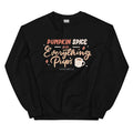 The Sassy Woof “Sweatshirt - Pumpkin Spice & Everything Pups” features the playful phrase “Pumpkin Spice and Everything Pups” in orange and white lettering, accented with stars and a coffee cup illustration. This cozy unisex sweatshirt is perfect for pumpkin spice lovers and autumn adventures.