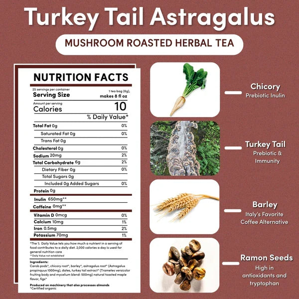 Teeccino Turkey Tail Astragalus  Herbal Tea 10 bags