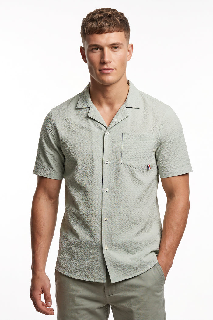 Textured Revere Collar Short Sleeve Shirt