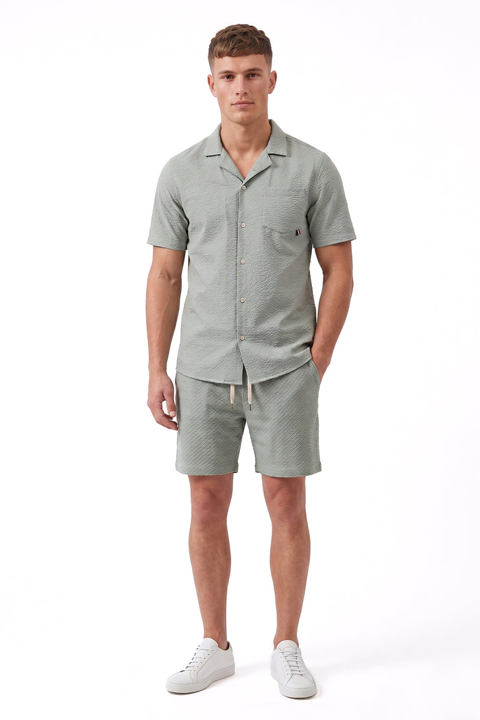 Textured Revere Collar Short Sleeve Shirt