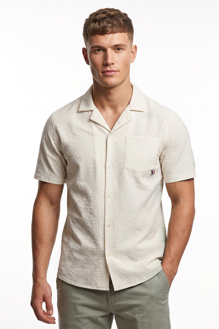 Textured Revere Collar Short Sleeve Shirt