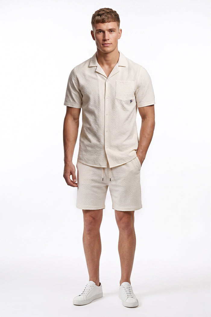 Textured Revere Collar Short Sleeve Shirt