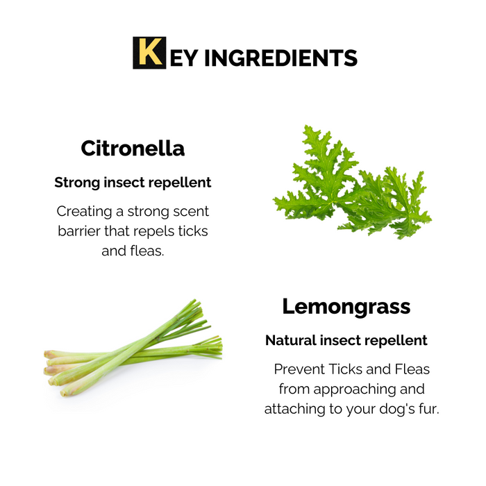 Moe Puppy Anti-tick spray, Key ingredients are citronella and lemongrass