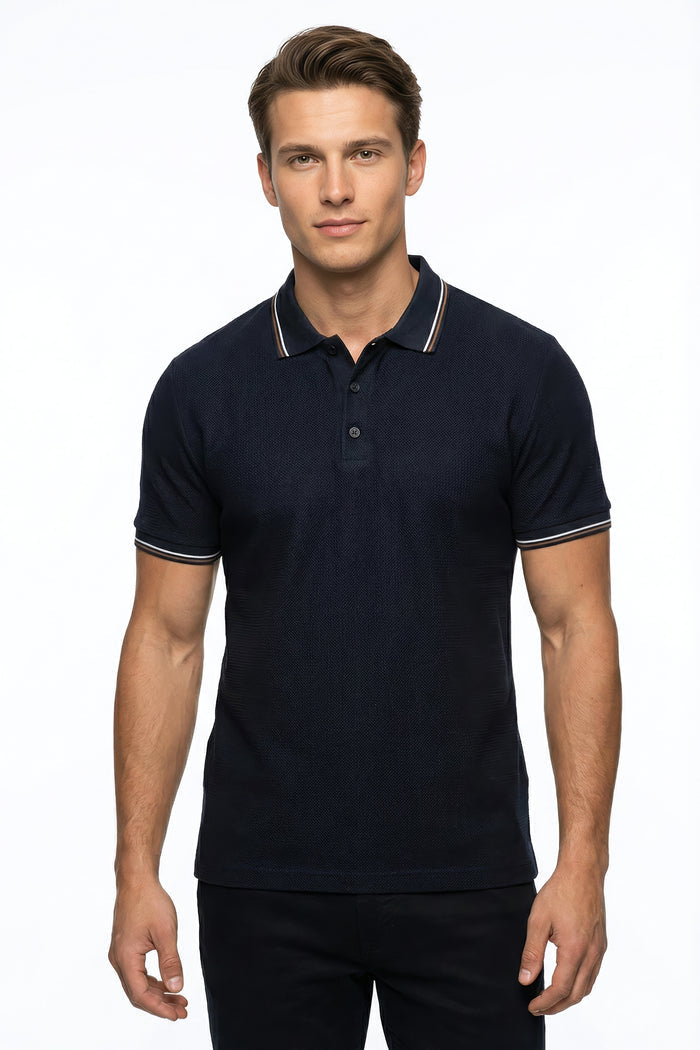 Tipped Jacquard Knit Pocket Polo Shirt
