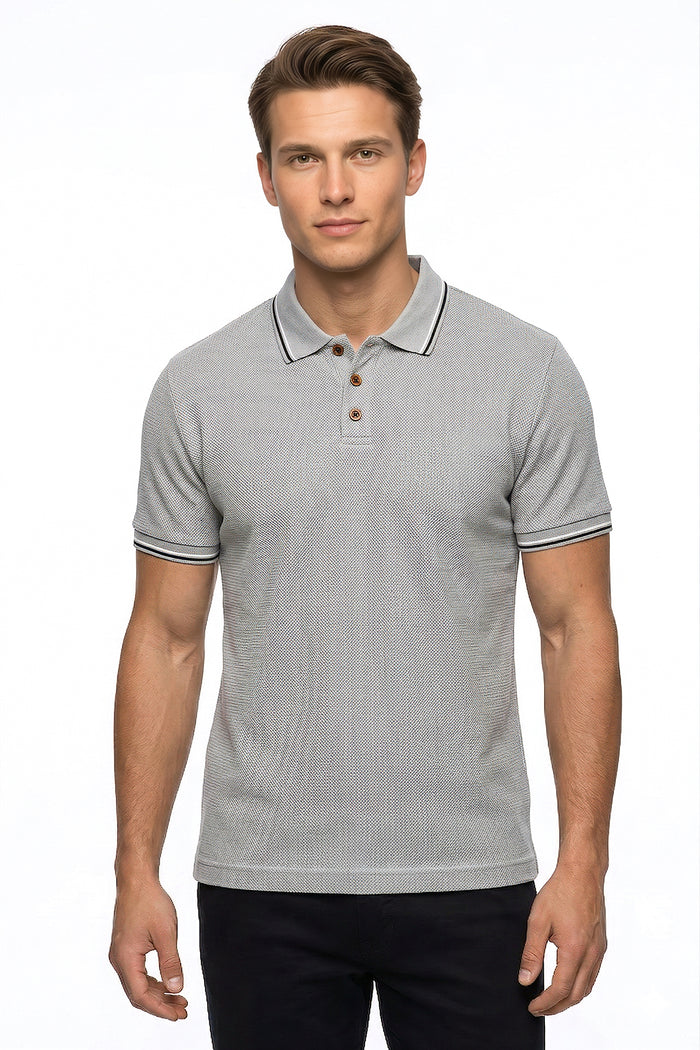 Tipped Jacquard Knit Pocket Polo Shirt