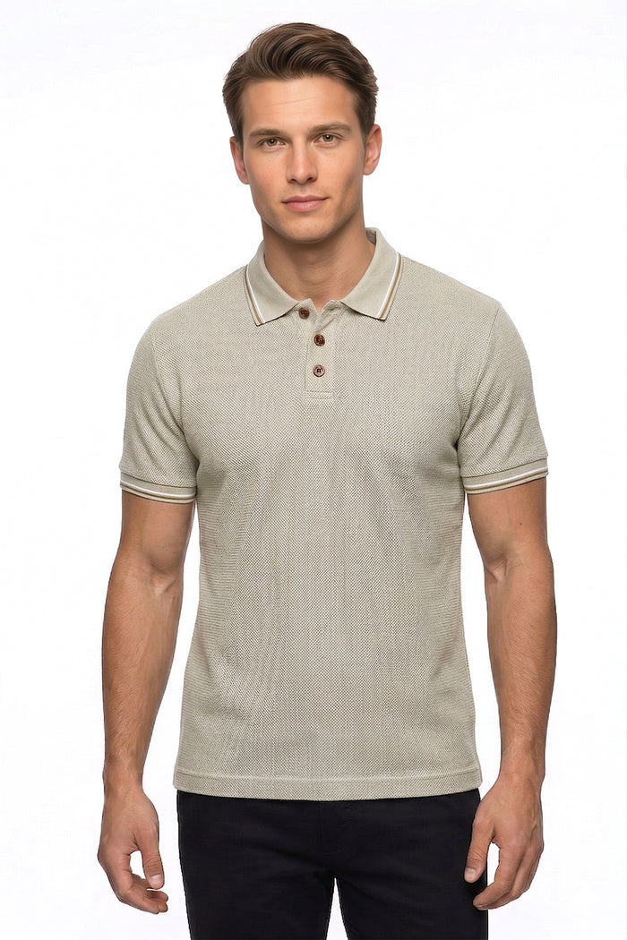 Tipped Jacquard Knit Pocket Polo Shirt
