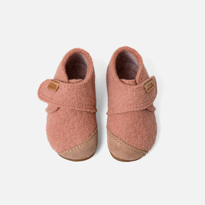 Toddlers Boiled Wool Toe Cap Slipper Shoe - Peach
