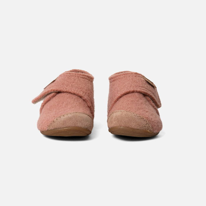 Toddlers Boiled Wool Toe Cap Slipper Shoe - Peach