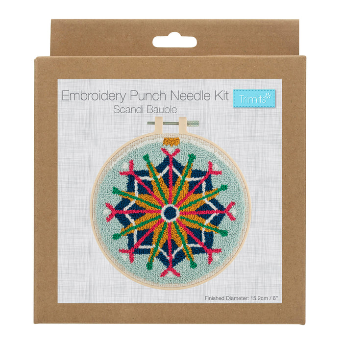 Trimits Punch Needle Kit Floss and Hoop: Christmas Scandi Bauble, 15.2cm Diameter, Includes Floss, Hoop, Fabric, Punch Needle, and Inst...