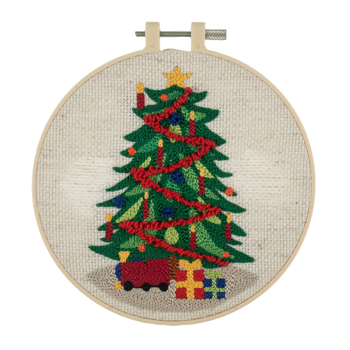 Trimits Punch Needle Kit Floss and Hoop: Christmas Tree 15.2cm Diameter, Includes Floss, Hoop, Fabric, Punch Needle, and Instructions