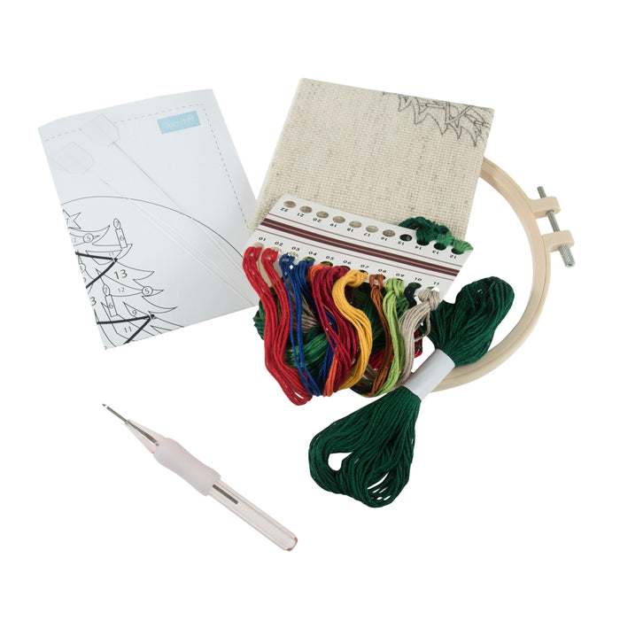 Trimits Punch Needle Kit Floss and Hoop: Christmas Tree 15.2cm Diameter, Includes Floss, Hoop, Fabric, Punch Needle, and Instructions