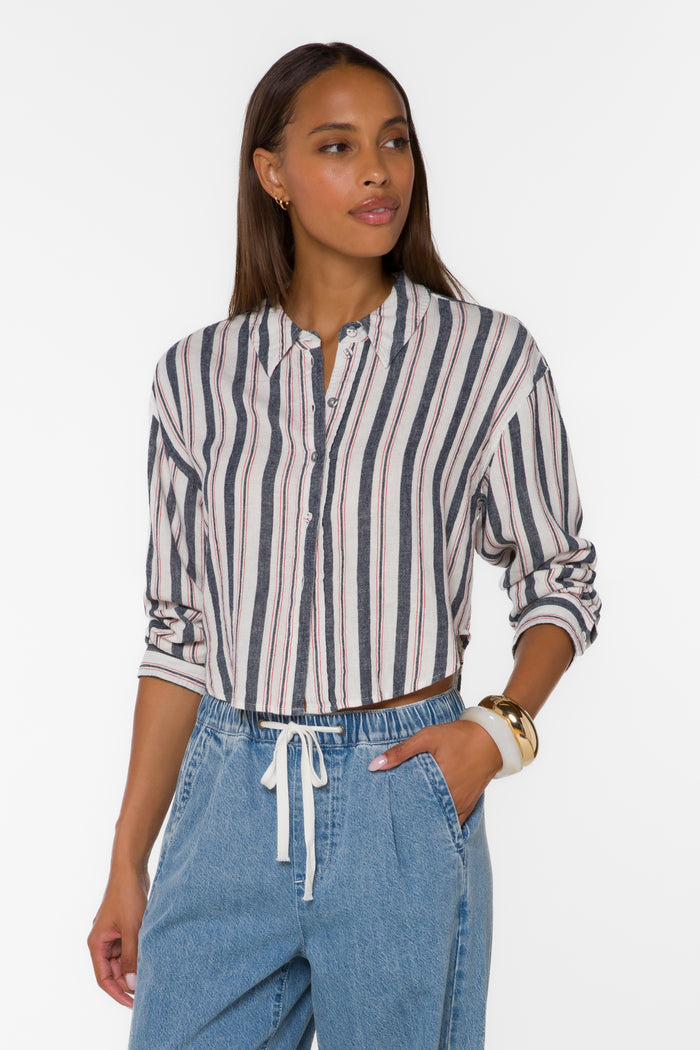 Trinity Blue Stripe Shirt - Tops - Velvet Heart Clothing