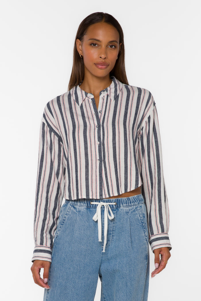 Trinity Blue Stripe Shirt - Tops - Velvet Heart Clothing