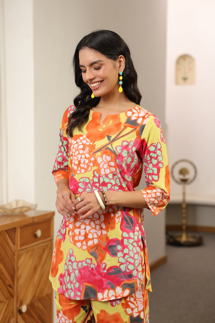 Tropical Bloom Multicolor Floral Printed Cotton Co-ord Set